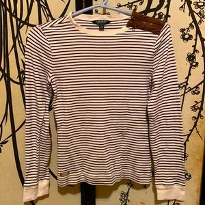 Lauren Ralph Lauren Women’s Elbow Patch Striped TShirt W/Zipper Detail